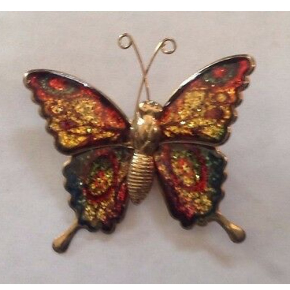 AVON Gold Tone Butterfly Brooch Multi Color Vtg.